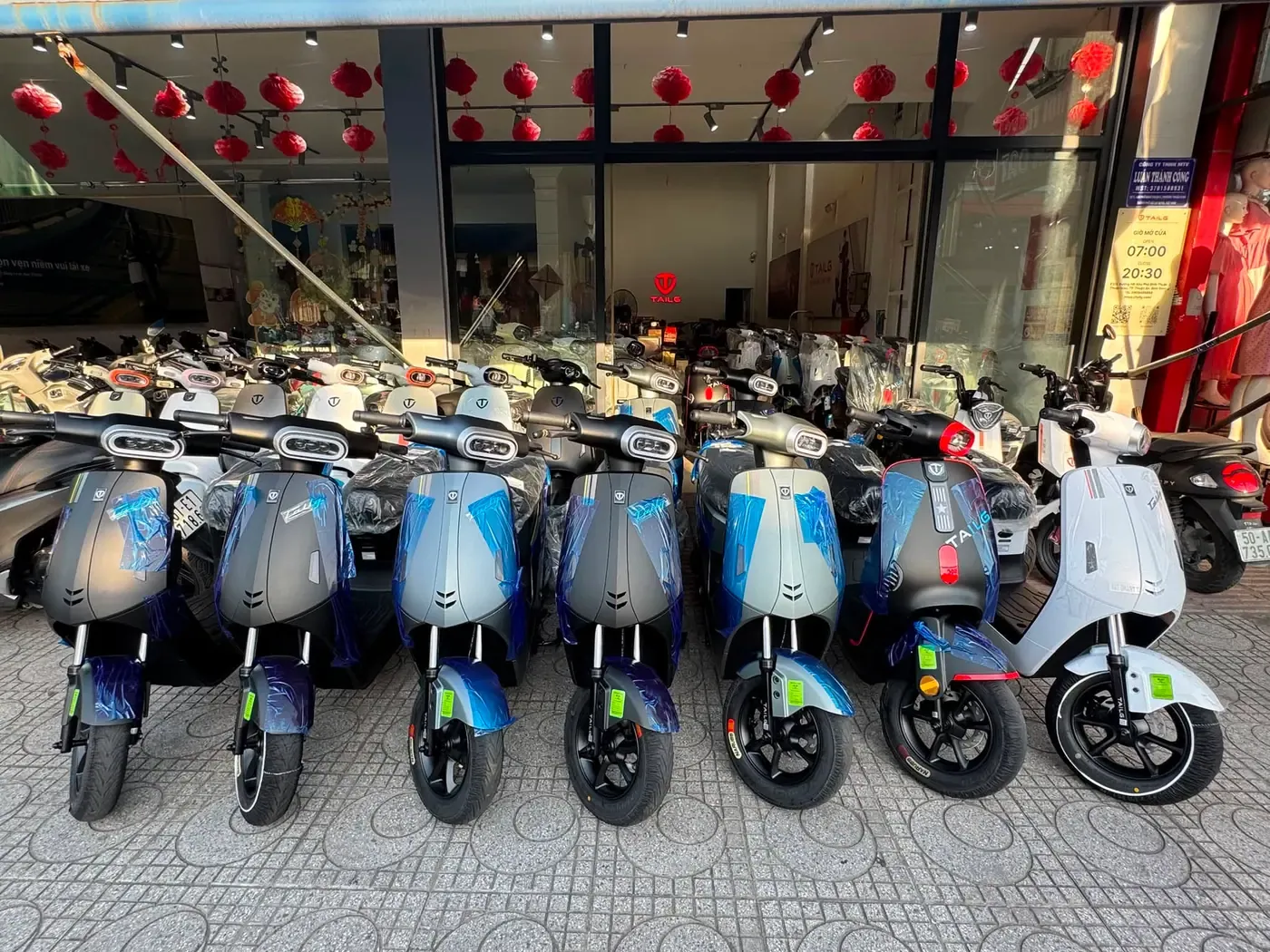 Dàn xe đạp điện Tailg GR57 trước showroom Luân Thành Công Thuận An, Bình Dương