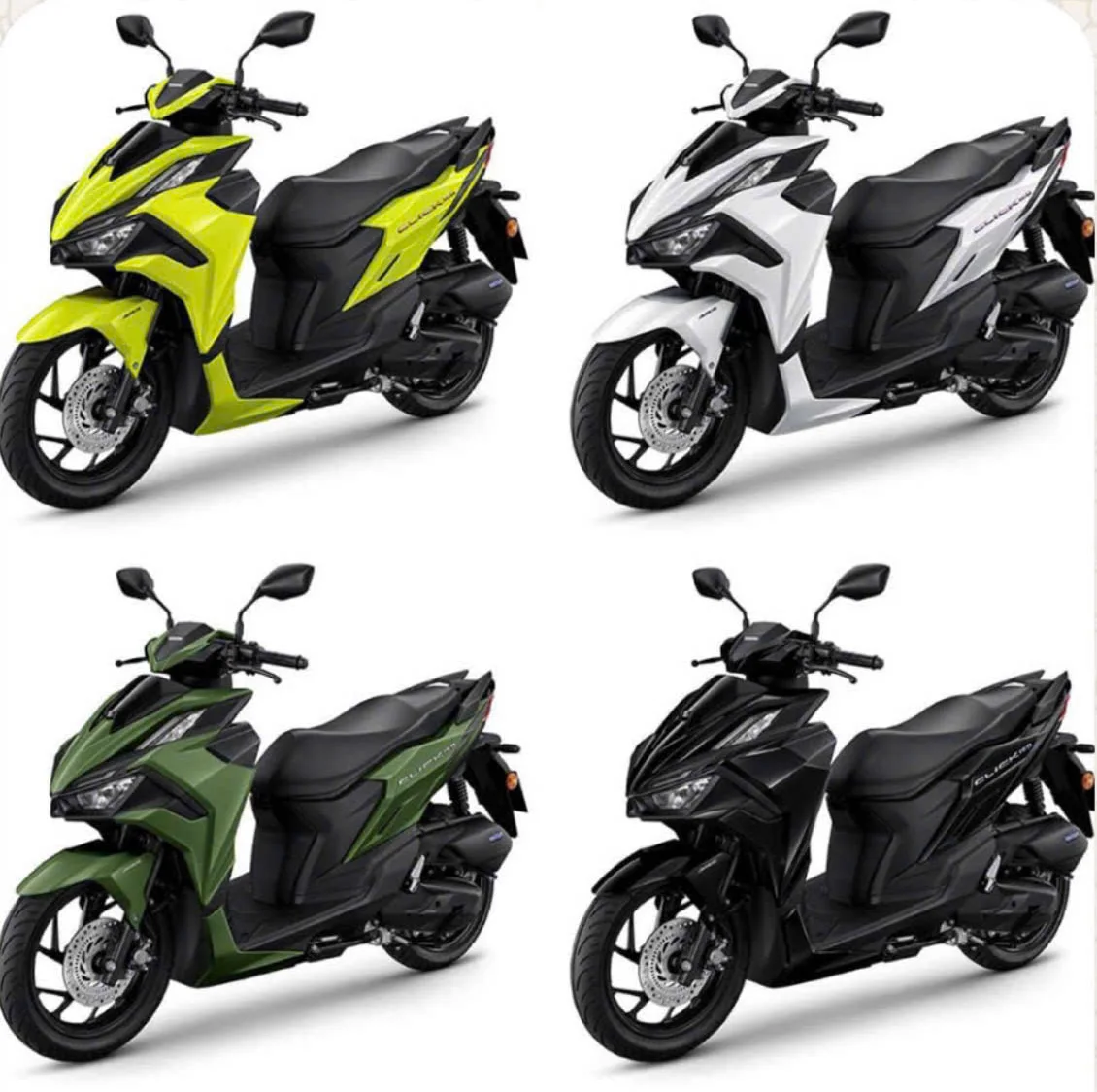 Honda Click 160 Thái 2026 bốn màu vàng chanh, trắng, xanh rêu, đen tại Luân Thành Công Bình Dương