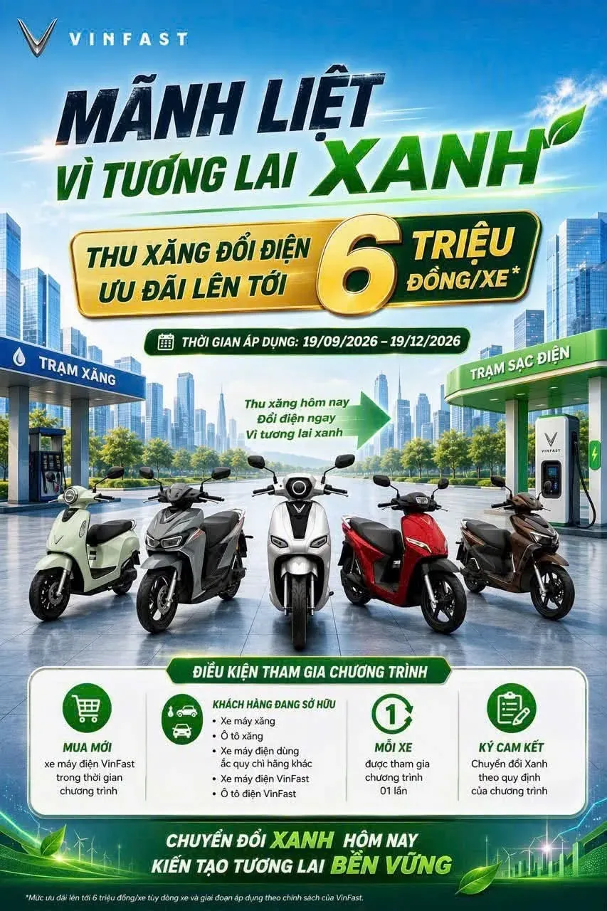 Banner VinFast Mãnh liệt vì tương lai xanh tại Luân Thành Công Bình Dương