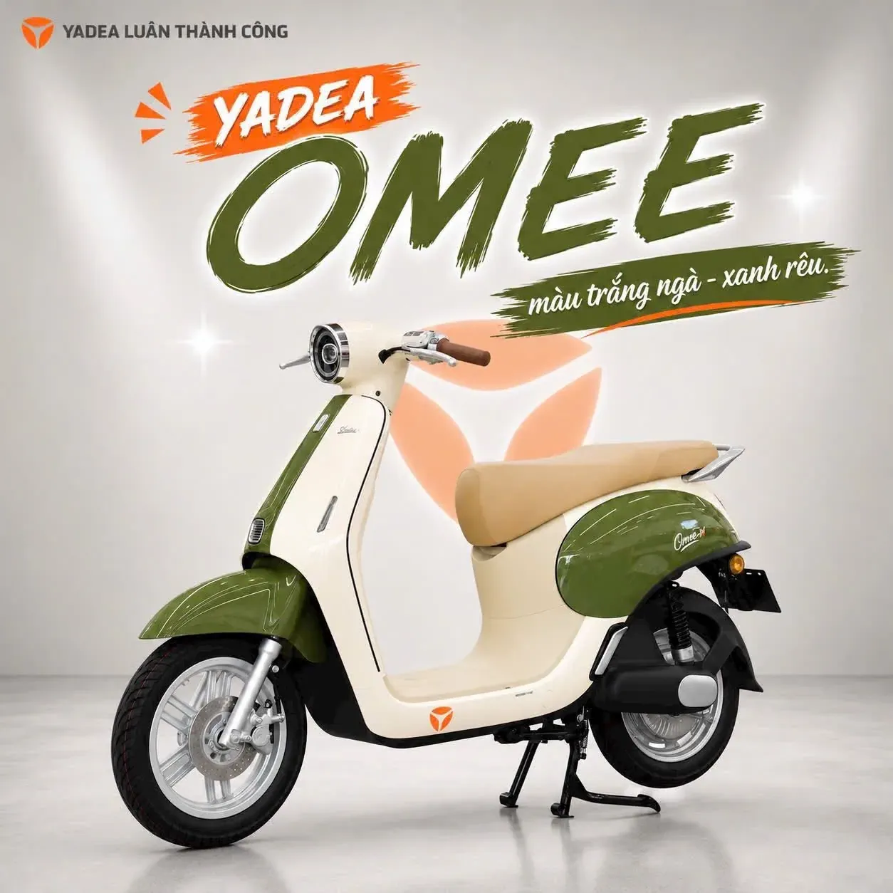 Yadea Omee trắng ngà xanh rêu tại showroom Luân Thành Công Bình Dương