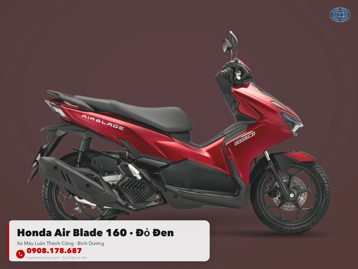 Honda Air Blade 160 đỏ đen toàn thân mua trả góp tại Luân Thành Công Bình Dương
