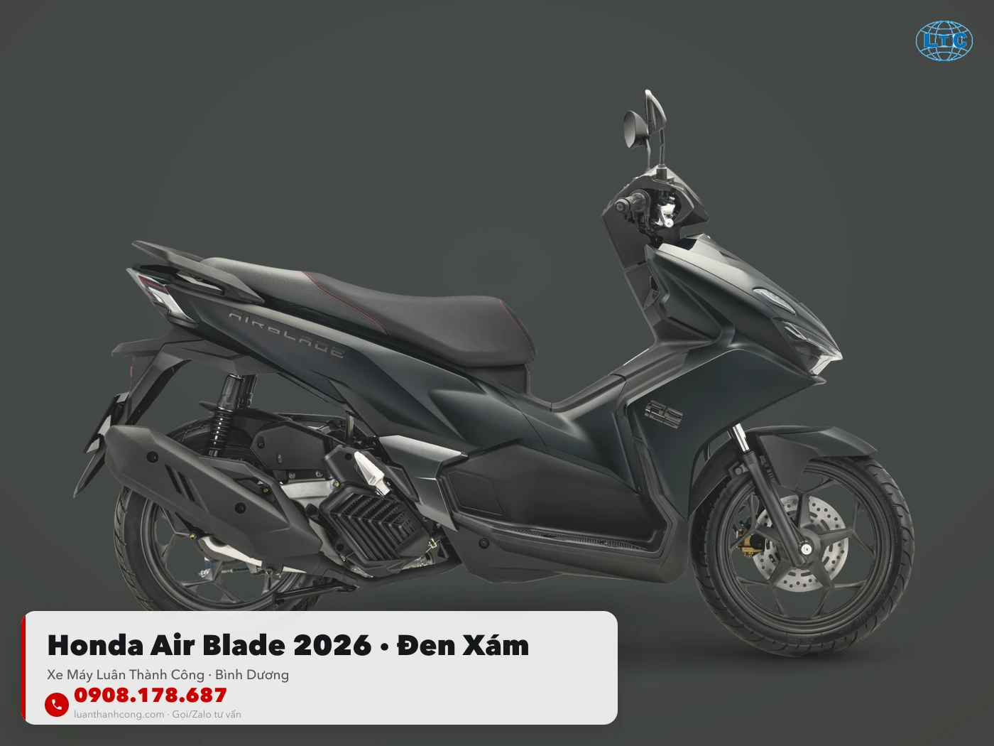 Honda Air Blade 2026 đen – xám toàn thân tại Luân Thành Công Bình Dương