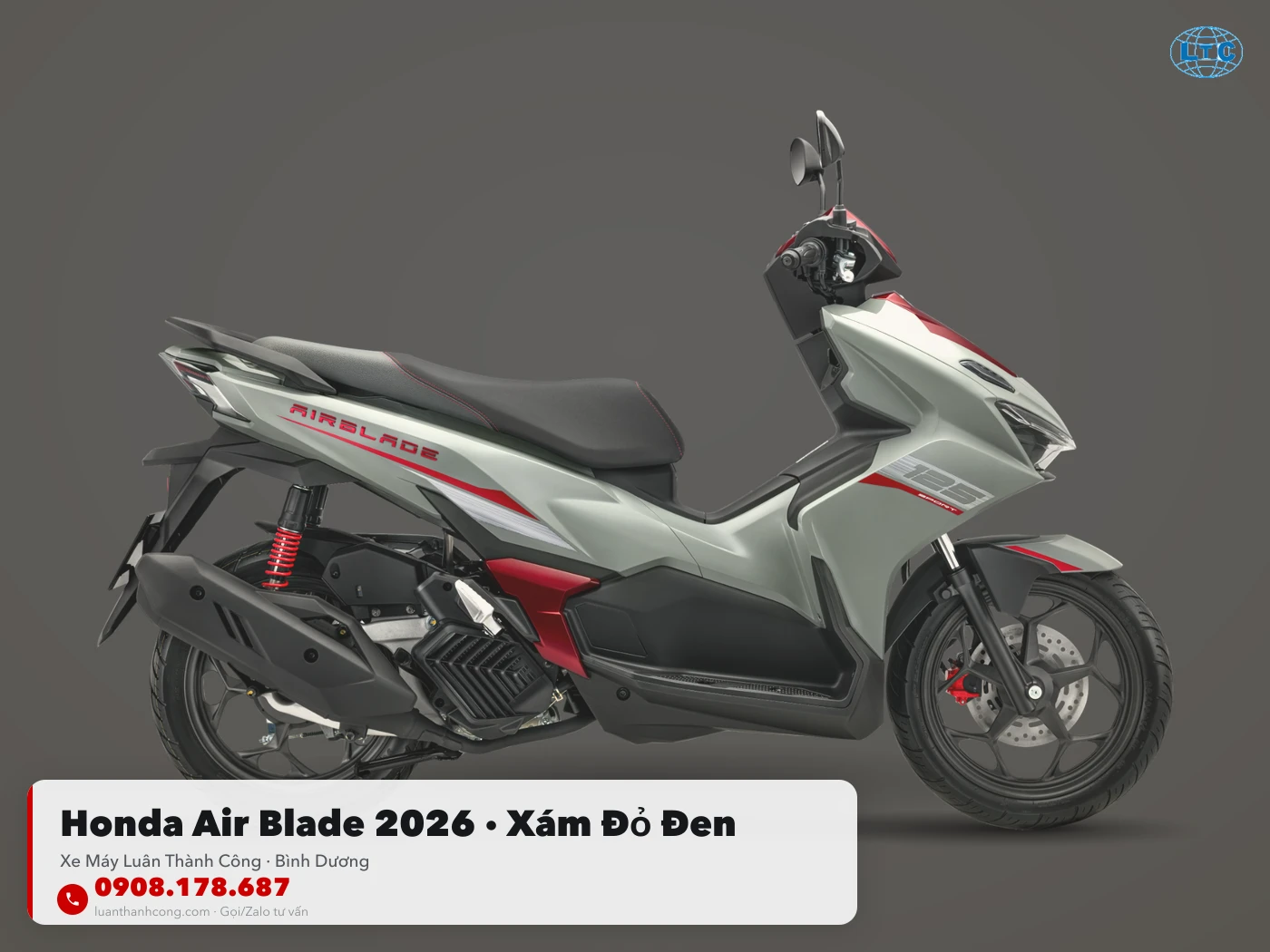 Honda Air Blade 2026 xám – đỏ – đen toàn thân tại Luân Thành Công Bình Dương