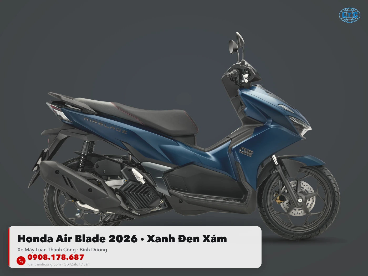 Honda Air Blade 2026 xanh – đen – xám toàn thân tại Luân Thành Công Bình Dương