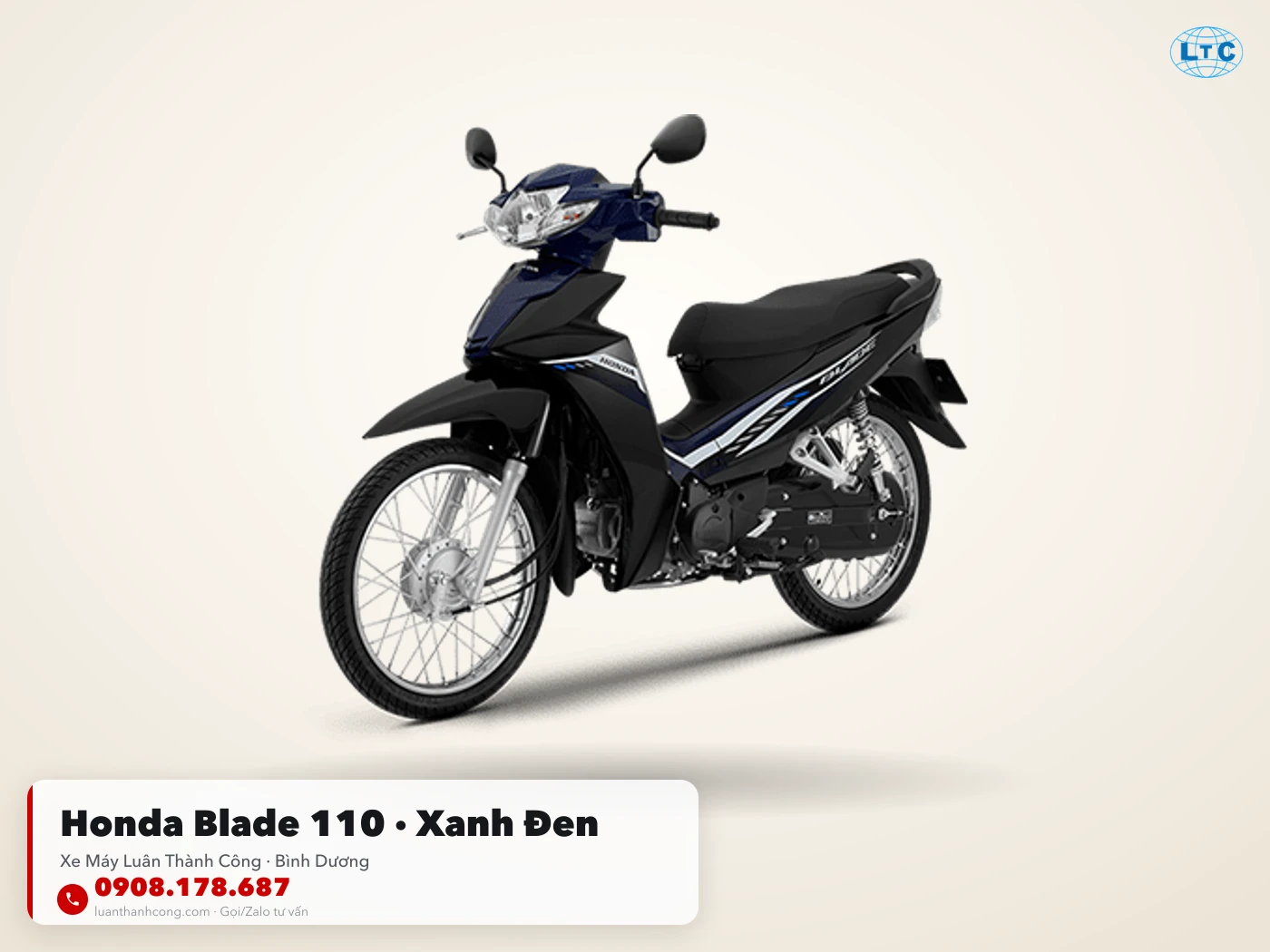 Honda Blade 110 xanh – đen toàn thân tại Luân Thành Công Bình Dương