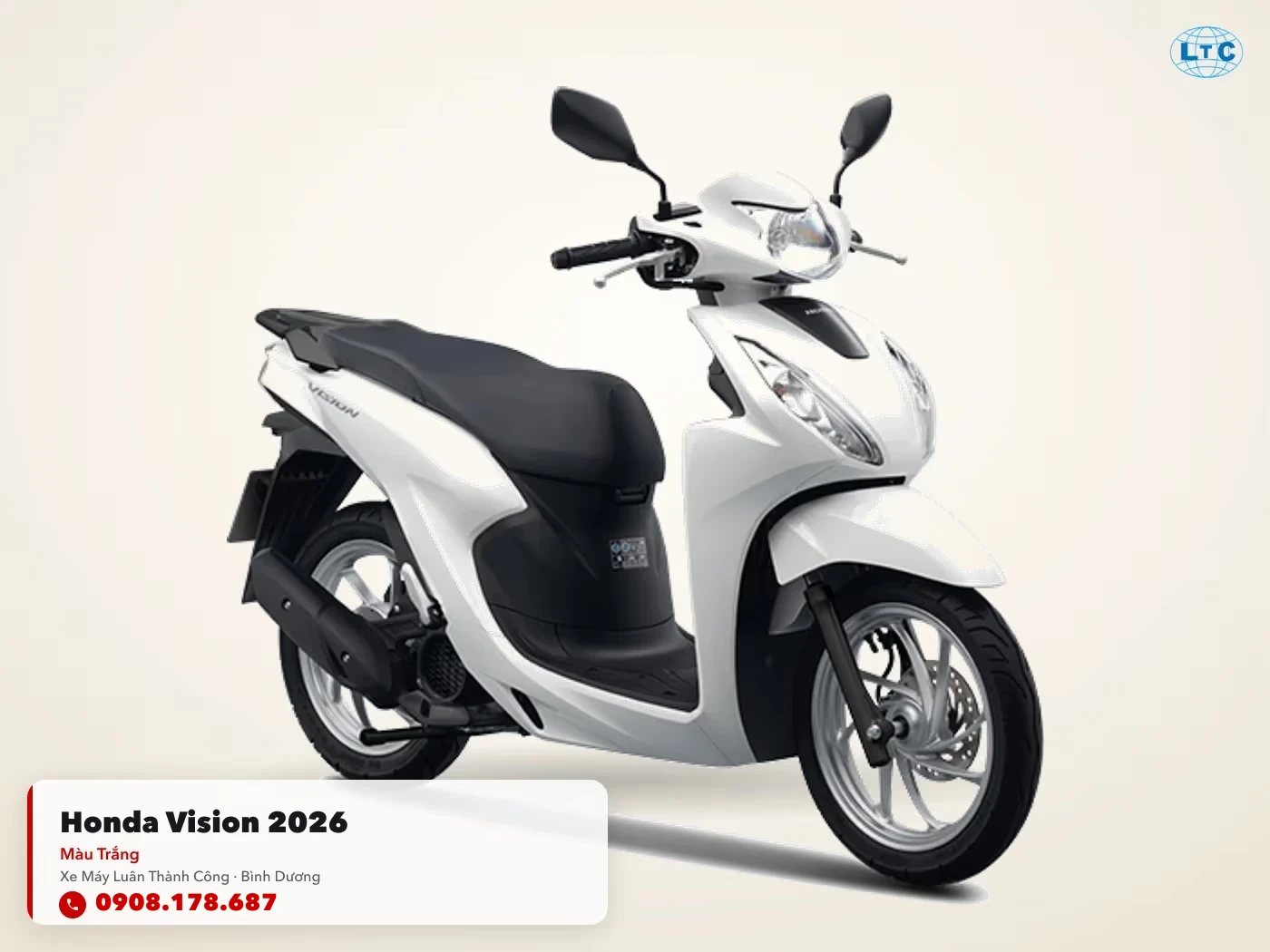 Honda Vision 2026 màu trắng toàn thân tại Luân Thành Công Bình Dương