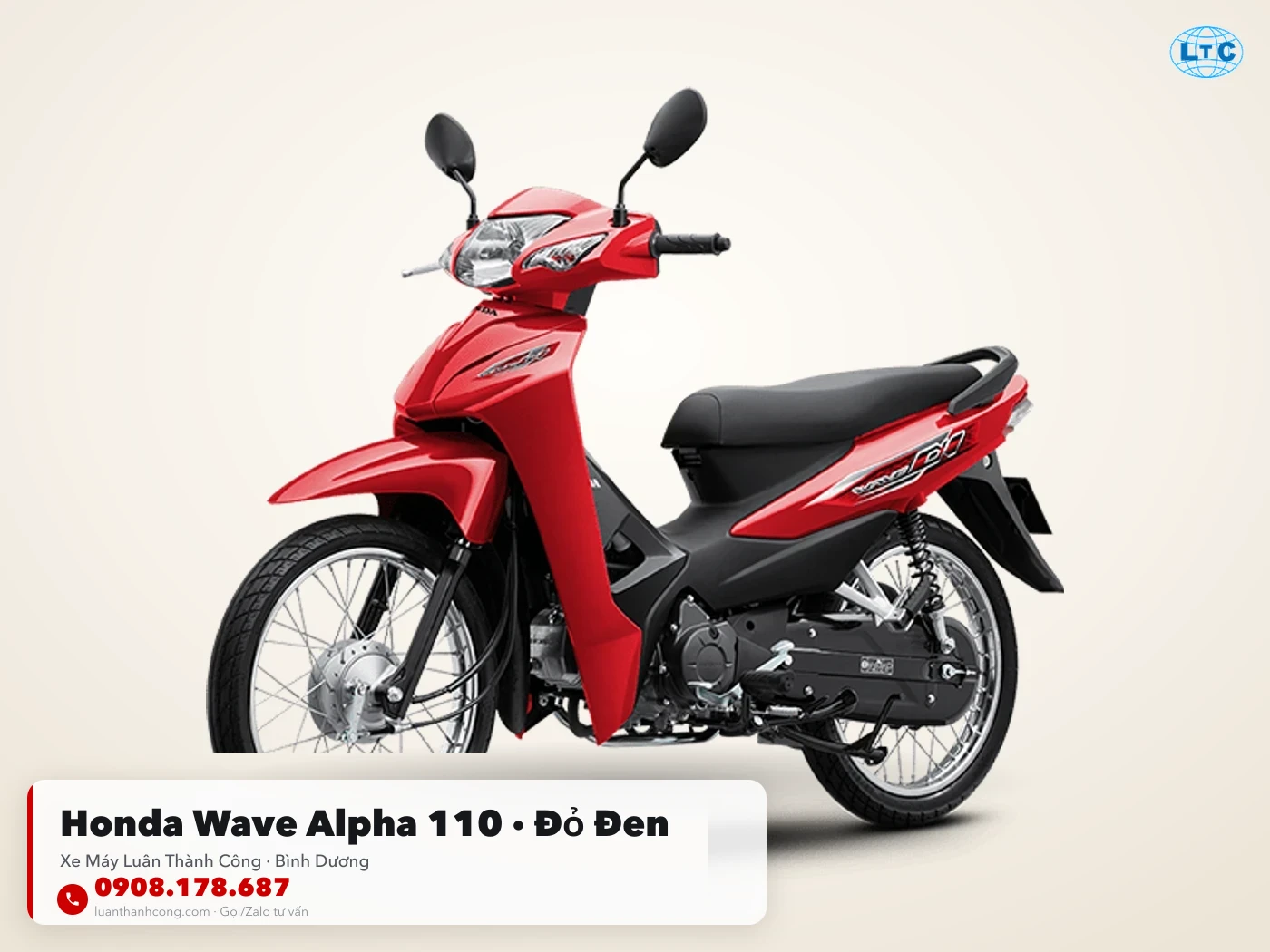 Honda Wave Alpha 110 đỏ đen toàn thân mua trả góp tại Luân Thành Công Bình Dương