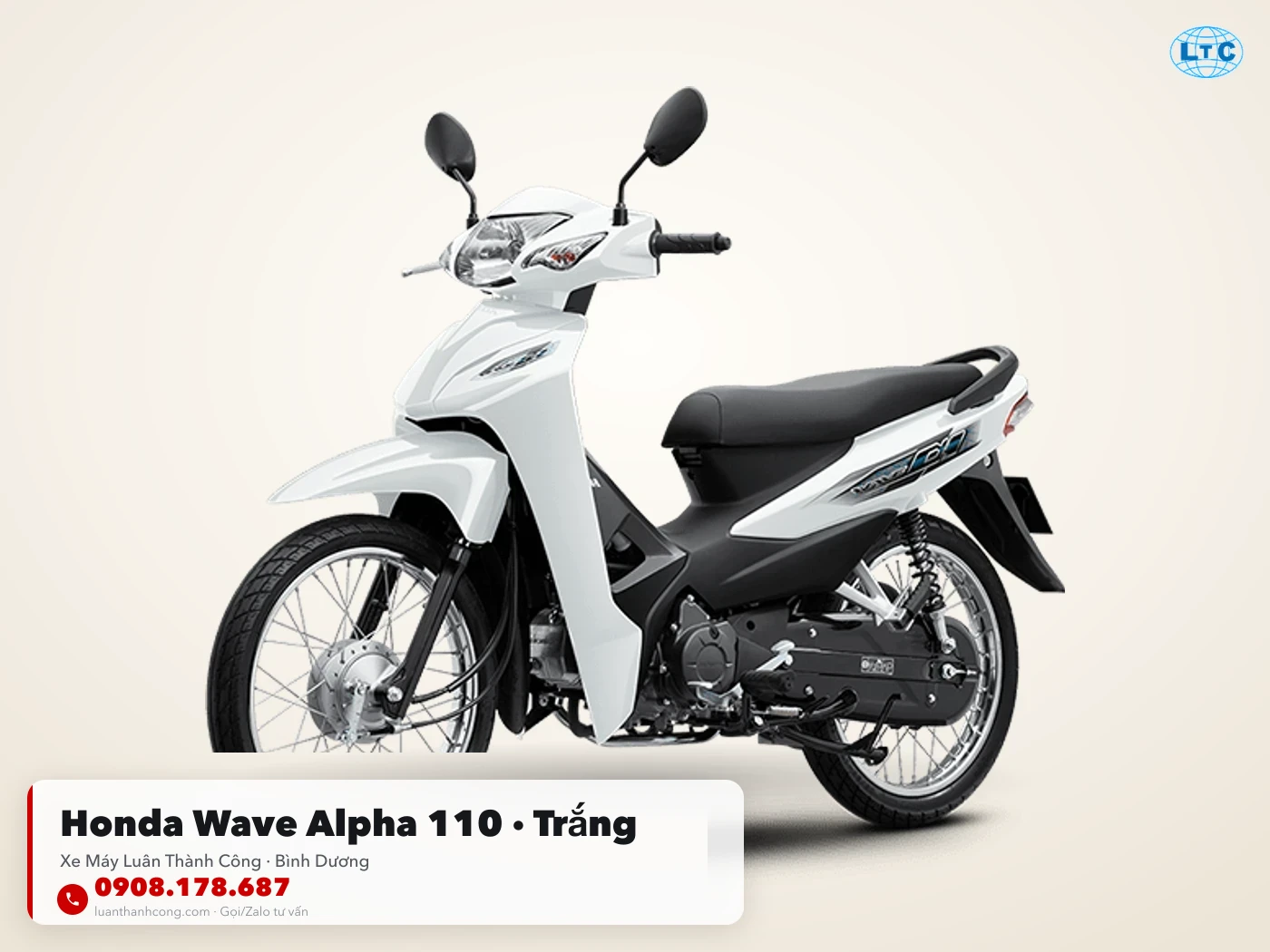 Honda Wave Alpha 110 trắng tại Luân Thành Công Bình Dương