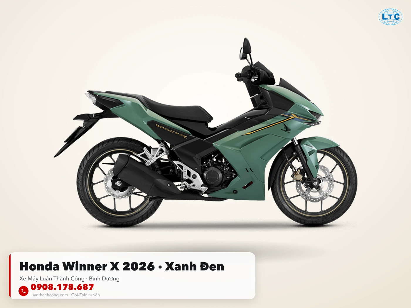 Honda Winner X 2026 xanh – đen toàn thân tại Luân Thành Công Bình Dương