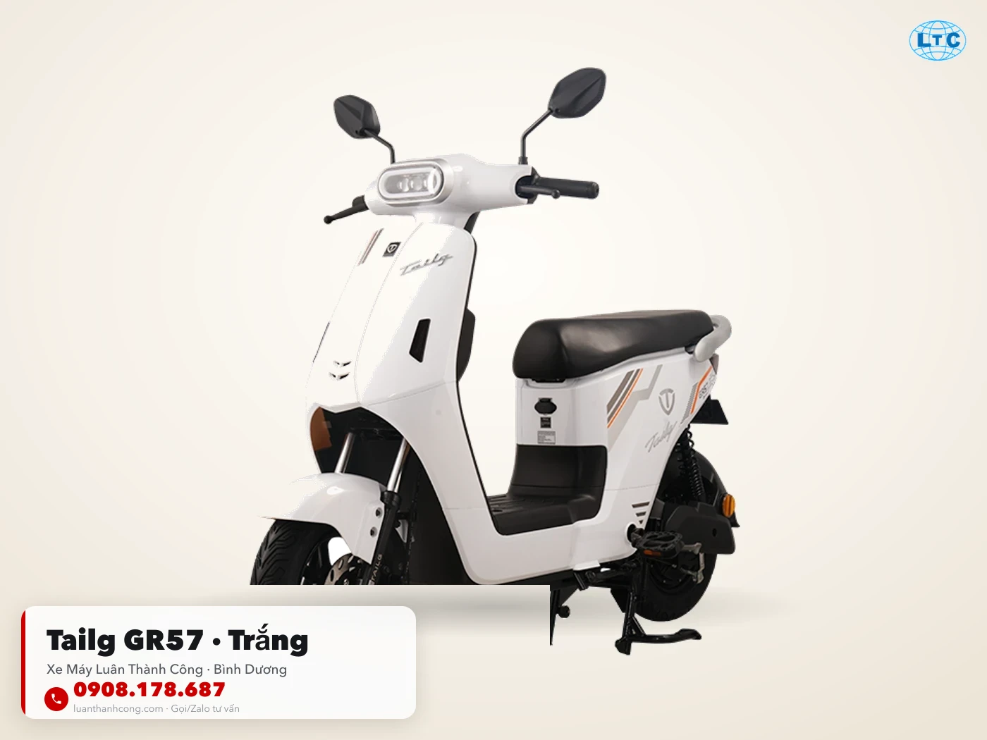 Xe đạp điện Tailg GR57 màu trắng toàn thân tại Luân Thành Công Bình Dương