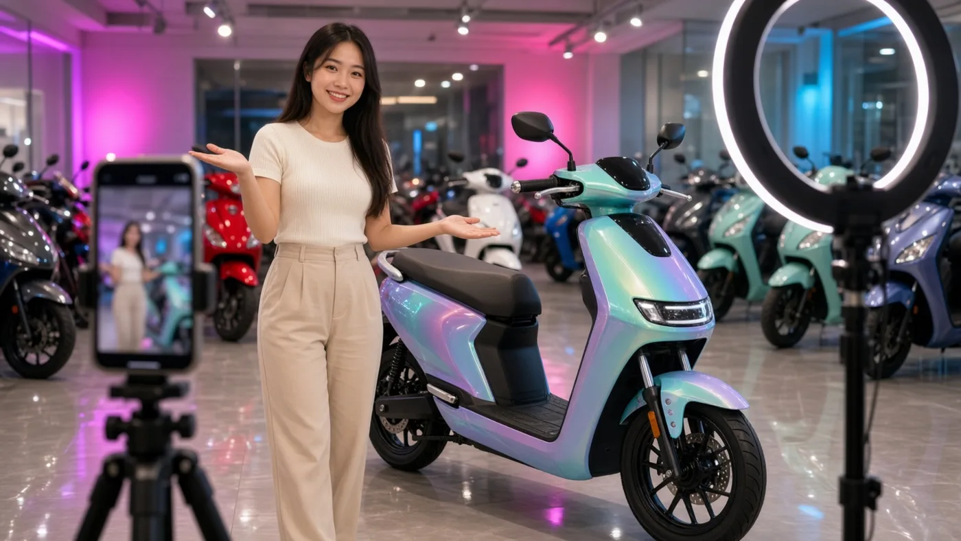 Nhân viên livestream TikTok bán xe điện tại Bình Dương – Luân Thành Công