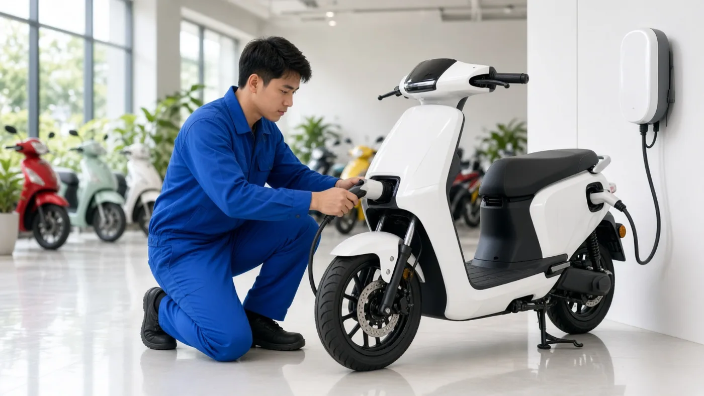 Sạc xe máy điện tại showroom – VinFast Luân Thành Công Bình Dương