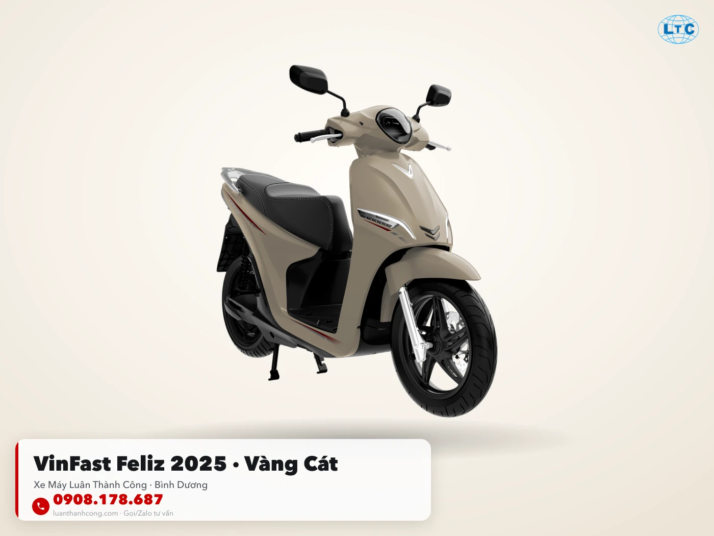 VinFast Feliz 2025 màu vàng cát Luân Thành Công Bình Dương