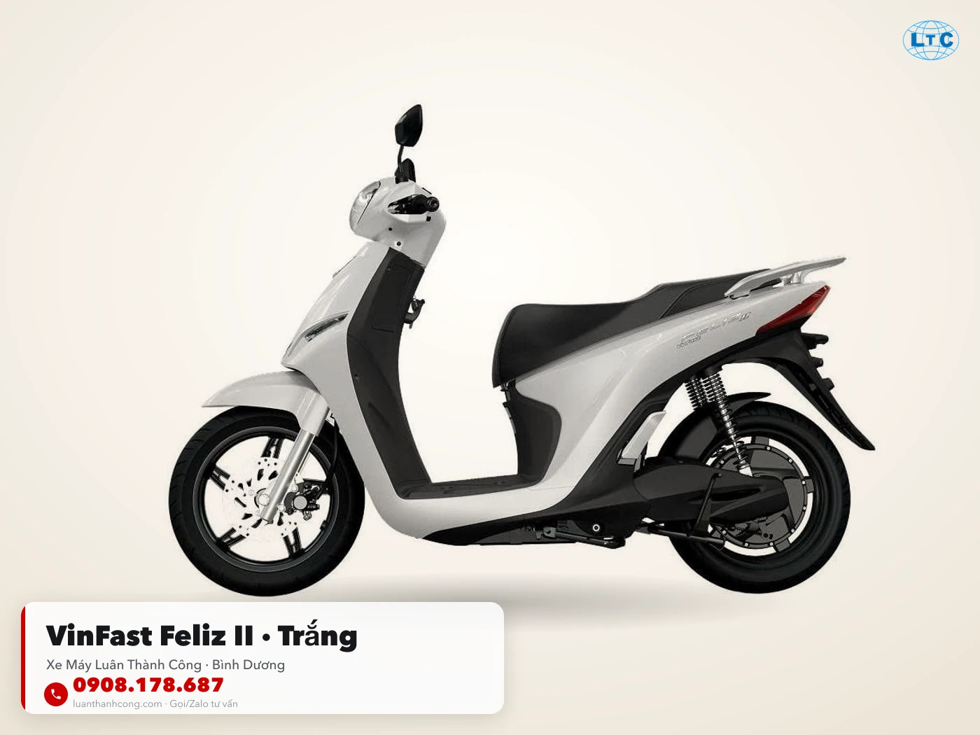 VinFast Feliz II màu trắng tại Luân Thành Công Thuận An Bình Dương