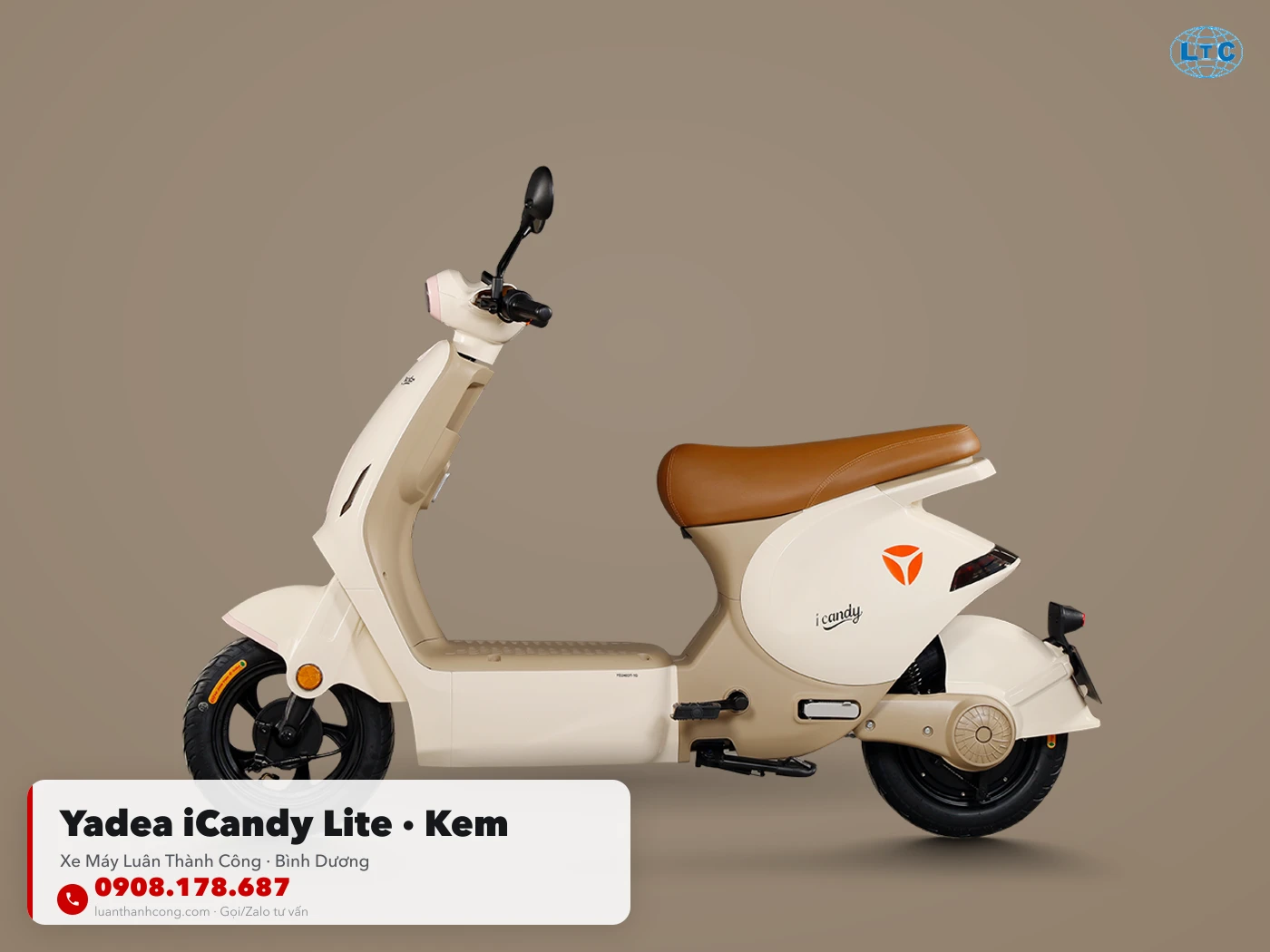 Yadea iCandy Lite màu kem toàn thân tại Luân Thành Công Bình Dương