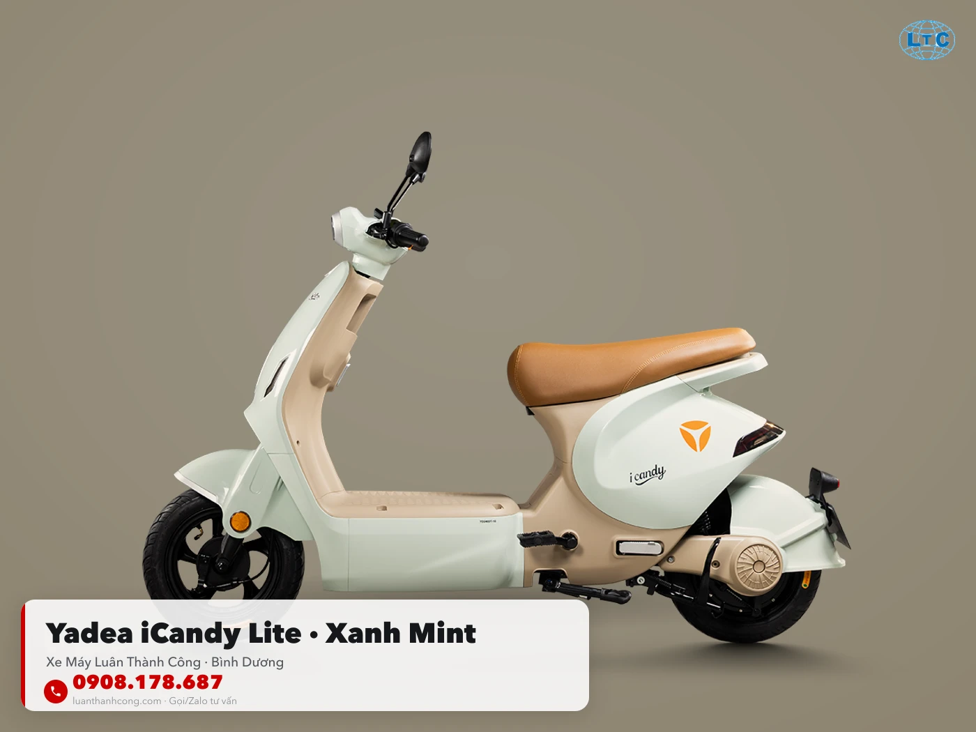 Xe đạp điện Yadea iCandy Lite màu xanh mint toàn thân tại Luân Thành Công Bình Dương