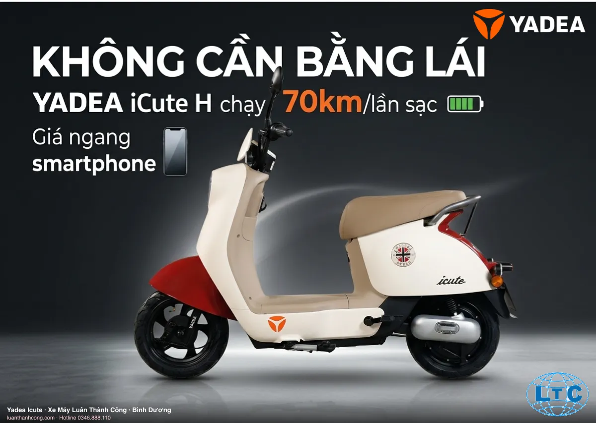 Yadea Icute góc nhìn nghiêng tại Bình Dương