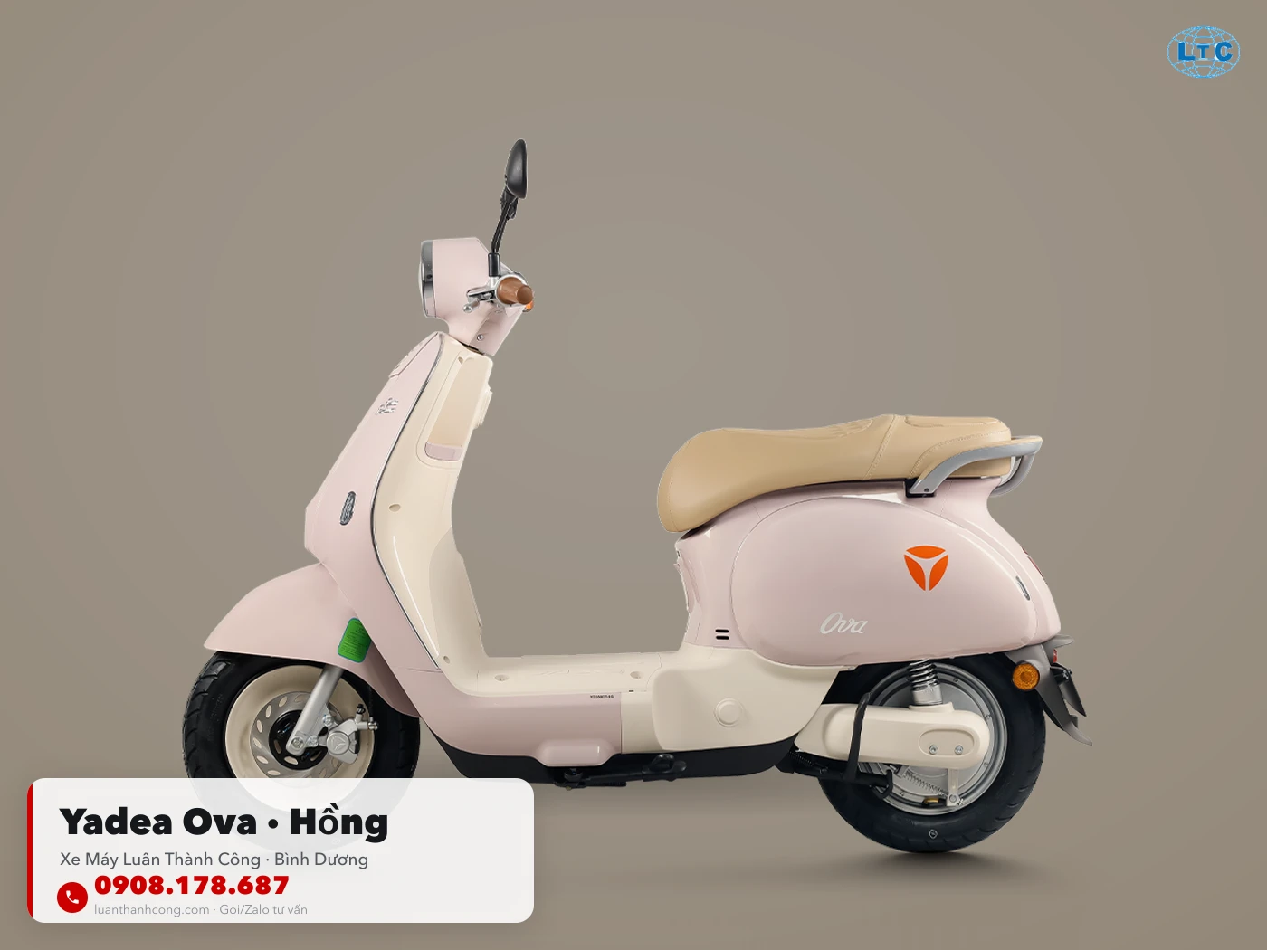 Xe máy điện Yadea Ova màu hồng toàn thân tại Luân Thành Công Bình Dương