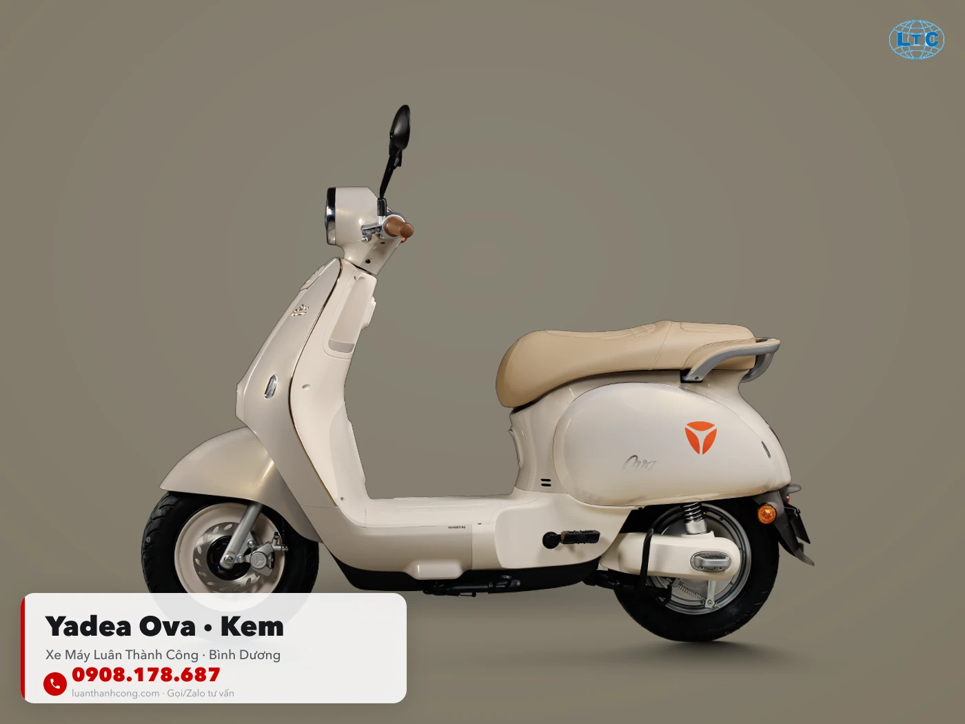 Xe máy điện Yadea Ova màu kem toàn thân tại Luân Thành Công Thuận An
