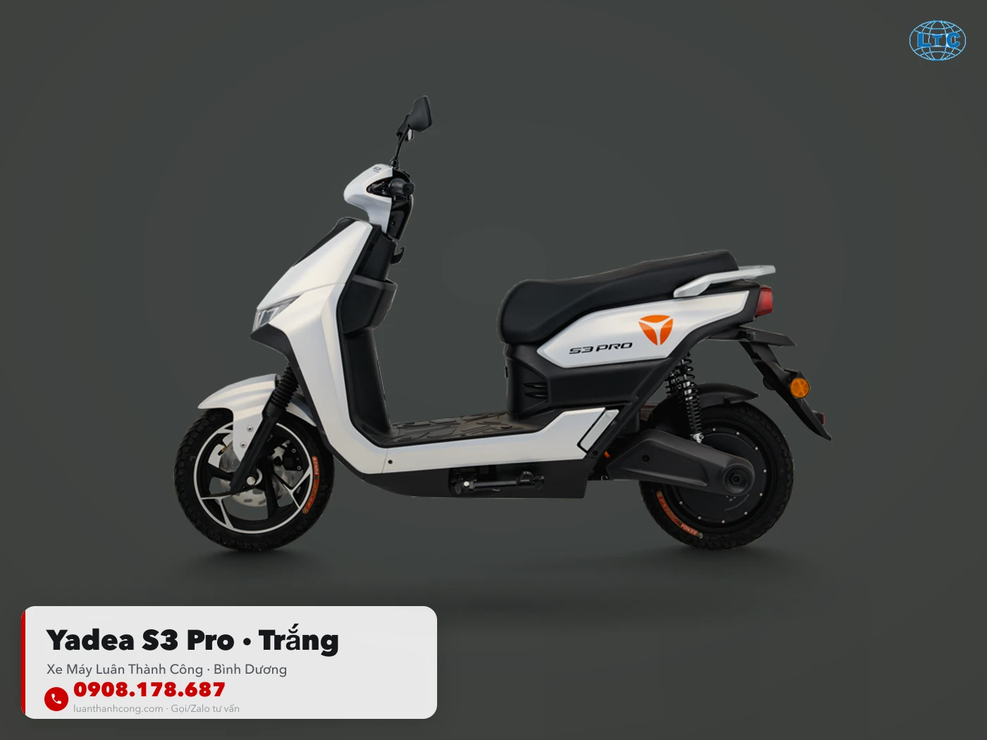 Yadea S3 màu trắng toàn thân tại Luân Thành Công Bình Dương