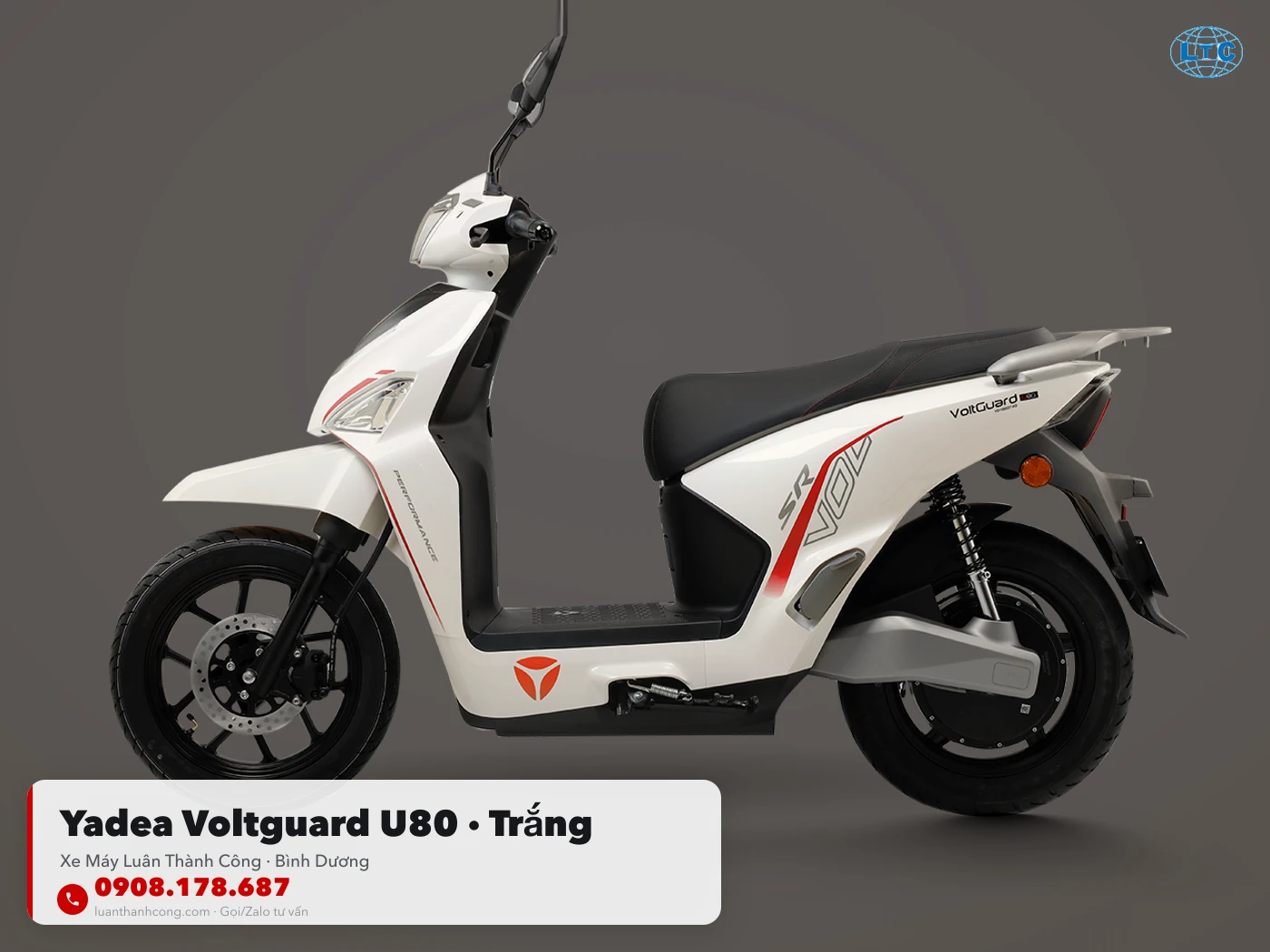 Yadea Voltguard U80 màu trắng toàn thân Luân Thành Công Bình Dương